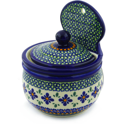 Polish Pottery Wall Jar 7&quot; Gingham Flowers