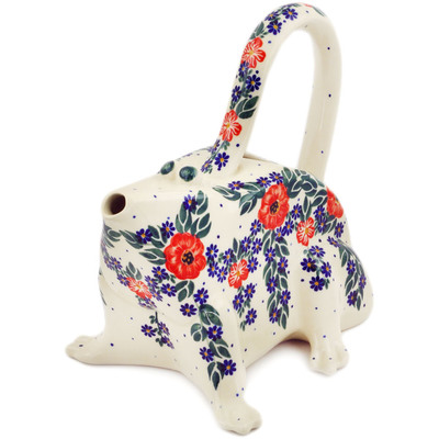 Polish Pottery Watering Can 52 oz Pop Of Red UNIKAT