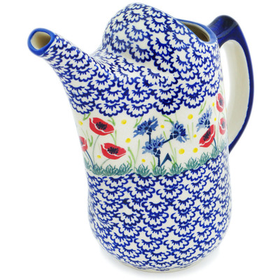 Polish Pottery Watering Can 57 oz Poppies And Cornflowers UNIKAT