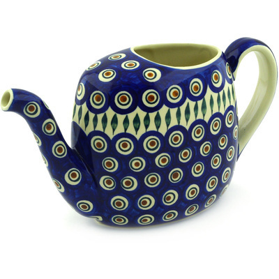 Polish Pottery Watering Can Blue Peacock
