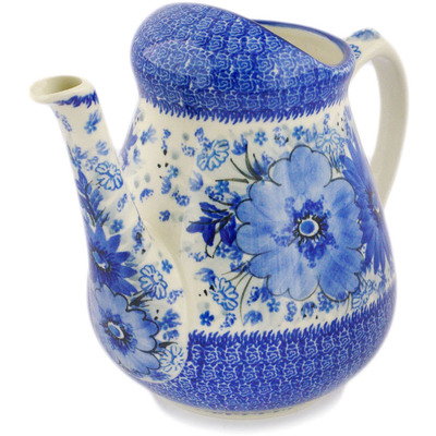 Polish Pottery Watering Can Blue Wildflower Patch UNIKAT