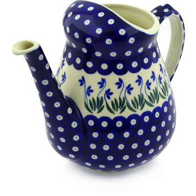 Polish Pottery Watering Can Cobalt Daisy Peacock
