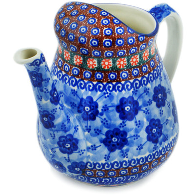 Polish Pottery Watering Can Dancing Blue Poppies UNIKAT