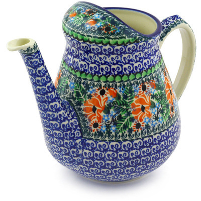 Polish Pottery Watering Can Radient Orange Poppy UNIKAT