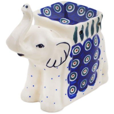 Polish Pottery Wax Warmer 6&quot; Peacock Leaves