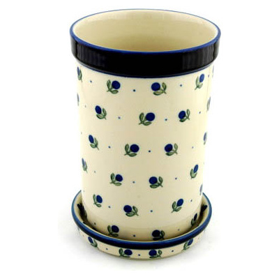 Polish Pottery Wine Chill with Saucer 8&quot; Blue Buds