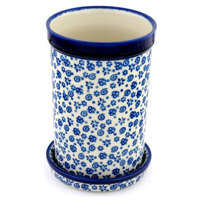 Polish Pottery Wine Chill with Saucer 8&quot; Blue Confetti