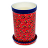 Polish Pottery Wine Chill with Saucer 8&quot; Savvy Scarlet UNIKAT