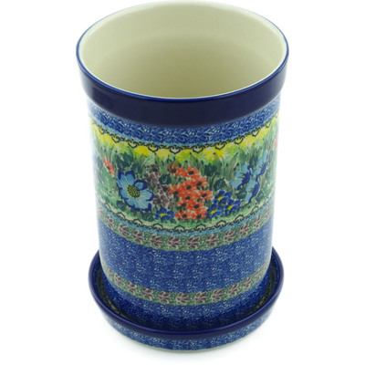 Polish Pottery Wine Chill with Saucer 8&quot; Splendid Meadow UNIKAT