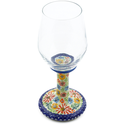 Polish Pottery Wine Glass 10 oz Carnation Confetti UNIKAT