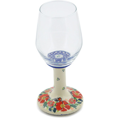 Polish Pottery Wine Glass 10 oz Classic Wreath UNIKAT
