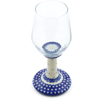 Polish Pottery Wine Glass 10 oz Peacock Dots UNIKAT