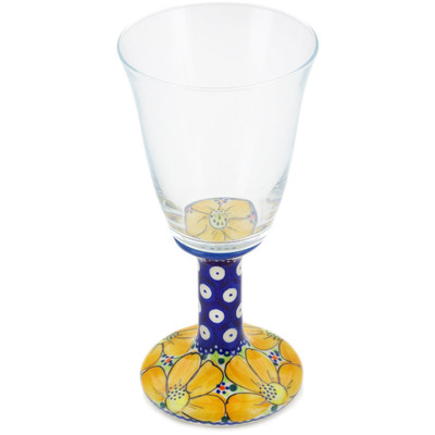 Polish Pottery Wine Glass 10 oz Sunshine Wildflower UNIKAT