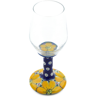 Polish Pottery Wine Glass 10 oz Sunshine Wildflower UNIKAT