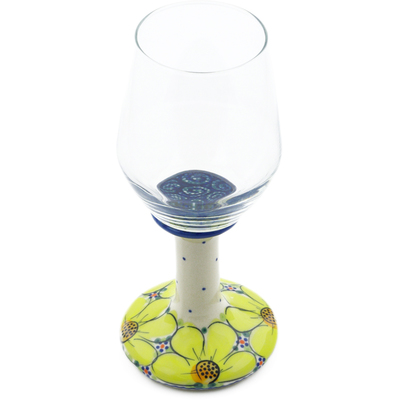 Polish Pottery Wine Glass 10 oz Yellow Violet UNIKAT