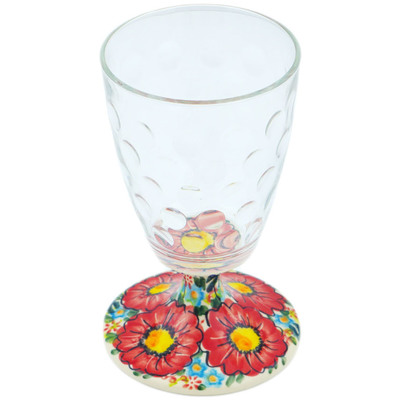 Polish Pottery Wine Glass 11 oz Red Hibiscus UNIKAT