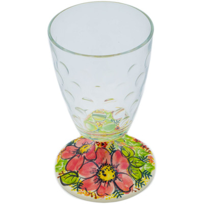 Polish Pottery Wine Glass 11 oz Wild Peonies UNIKAT