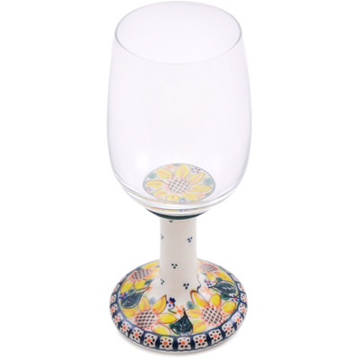 Polish Pottery Wine Glass 12 oz Circling Sunflowers UNIKAT