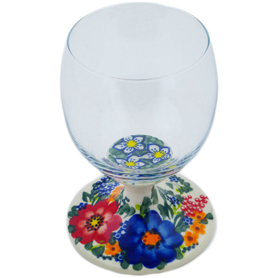 Polish Pottery Wine Glass 14 oz Polish Garden UNIKAT