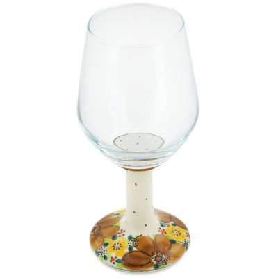 Polish Pottery Wine Glass 15 oz Crown Of Brown UNIKAT