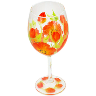 Glass Wine Glass 15 oz Frosty Poppies