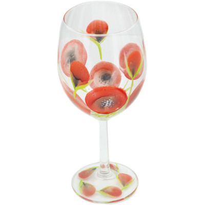 Glass Wine Glass 15 oz Poppies