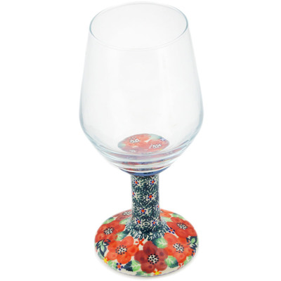 Polish Pottery Wine Glass 15 oz Warm Flowers UNIKAT