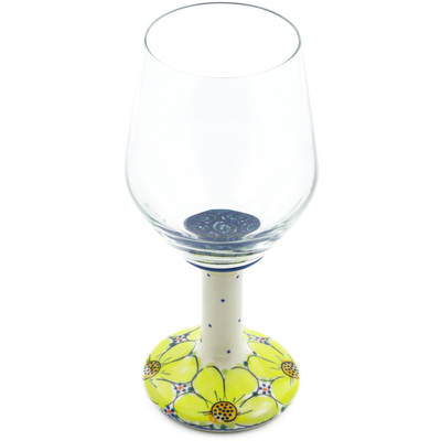 Polish Pottery Wine Glass 15 oz Yellow Violet UNIKAT