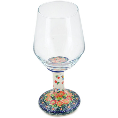 Polish Pottery Wine Glass 16 oz Butterfly Poppies UNIKAT