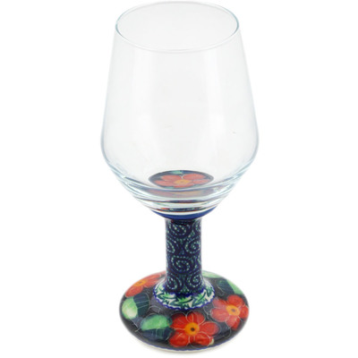 Polish Pottery Wine Glass 16 oz Flower Grove UNIKAT