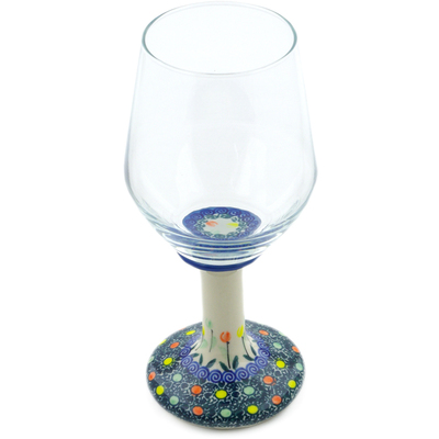 Polish Pottery Wine Glass 16 oz Midnight Tulips UNIKAT