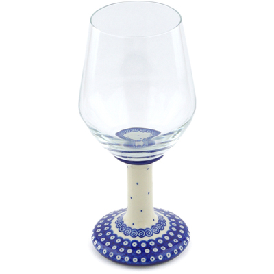 Polish Pottery Wine Glass 16 oz Peacock Dots UNIKAT