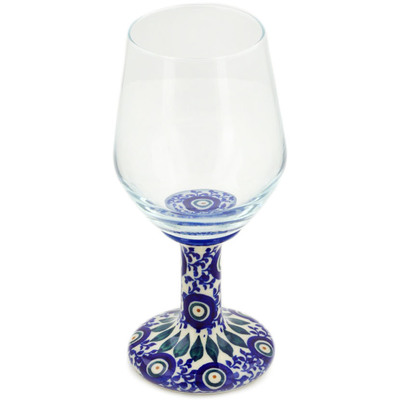 Polish Pottery Wine Glass 16 oz Peacock Vines UNIKAT