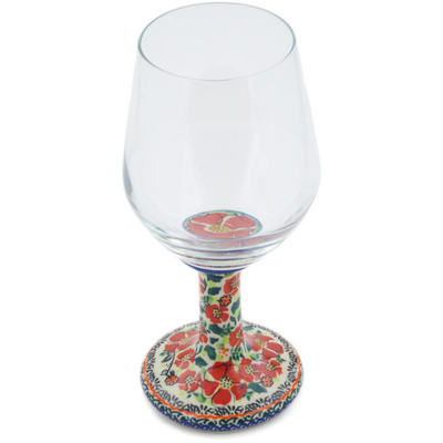 Polish Pottery Wine Glass 16 oz Red Hibiscus UNIKAT