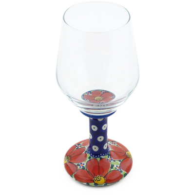 Polish Pottery Wine Glass 16 oz Red Wildflower UNIKAT