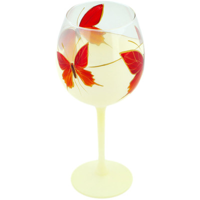 Glass Wine Glass 20 oz Red Butterflies