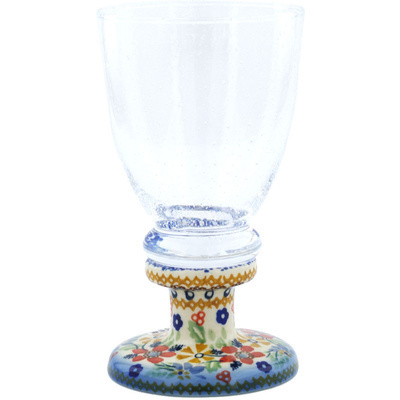 Polish Pottery Wine Glass 8 oz Summer Bouquet UNIKAT