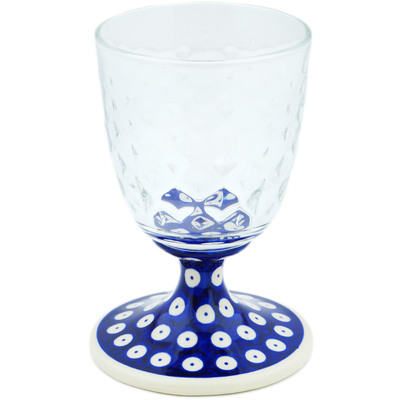 Polish Pottery Wine Glass 9 oz Blue Eyes