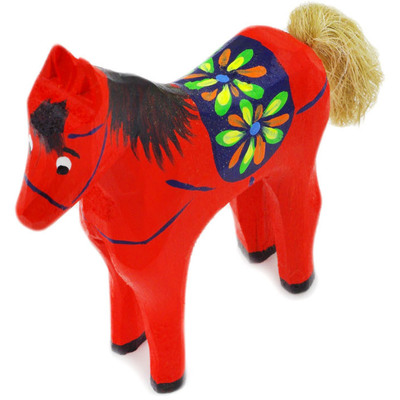 Wood Wooden Horse Figurine 5&quot; Red