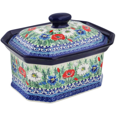 Polish Pottery XL Cake Box 10" Polish Fields UNIKAT