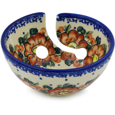 Polish Pottery Yarn Bowl 6&quot; Autumn Pansies UNIKAT