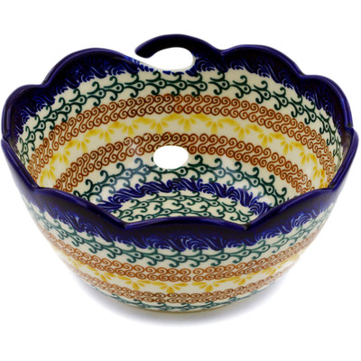 Polish Pottery Yarn Bowl 6&quot; Autumn Swirls