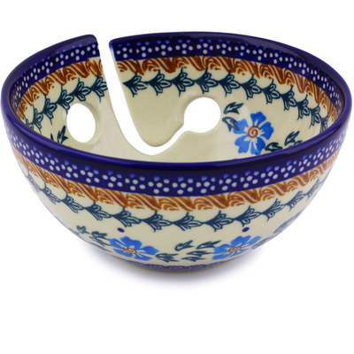Polish Pottery Yarn Bowl 6&quot; Blue Cornflower