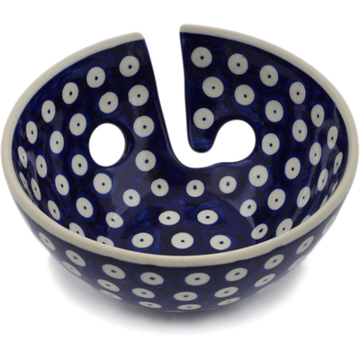 Polish Pottery Yarn Bowl 6&quot; Blue Eyed Peacock