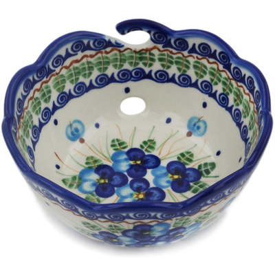 Polish Pottery Yarn Bowl 6&quot; Blue Pansy