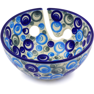 Polish Pottery Yarn Bowl 6&quot; Blue Peacock Eye