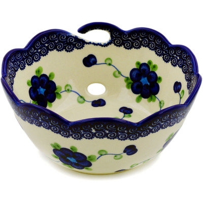 Polish Pottery Yarn Bowl 6&quot; Blue Poppies