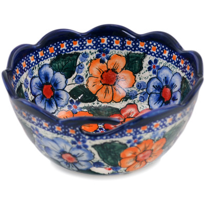 Polish Pottery Yarn Bowl 6&quot; Bold Pansy UNIKAT