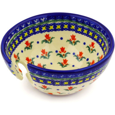 Polish Pottery Yarn Bowl 6&quot; Cocentric Tulips