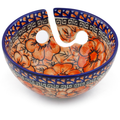 Polish Pottery Yarn Bowl 6&quot; Fire Poppies UNIKAT